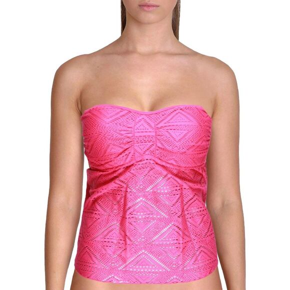 Jessica Simpson Womens Pink Crochet Strapless Bandini Swim Top Separates NWOT - Picture 1 of 2